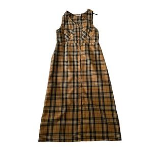 Vintage Erika Studio Retro Brown Plaid Checkered Size Small Dress